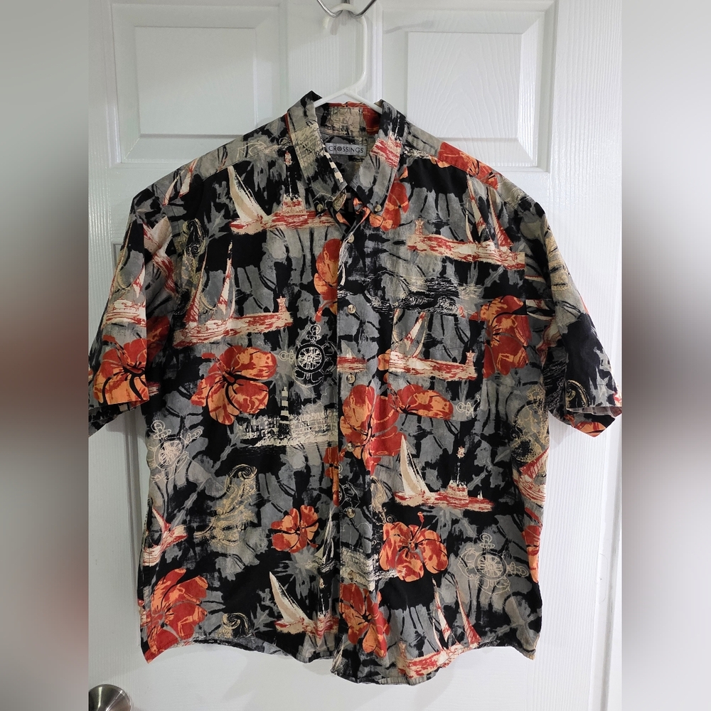 Crossings Black and Orange Casual Button Down Shirt